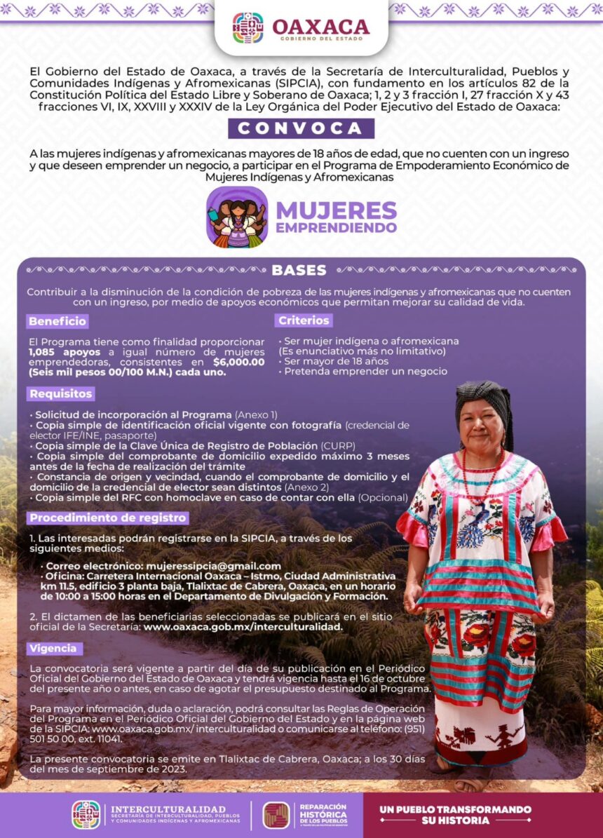 Convocan a participar en el Programa de EmpoderamientoEconómico de Mujeres Indígenas y Afromexicanas