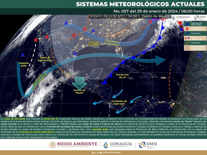 Frente frío número 31 provocará fuerte evento de norte y bajas temperaturas en el estado