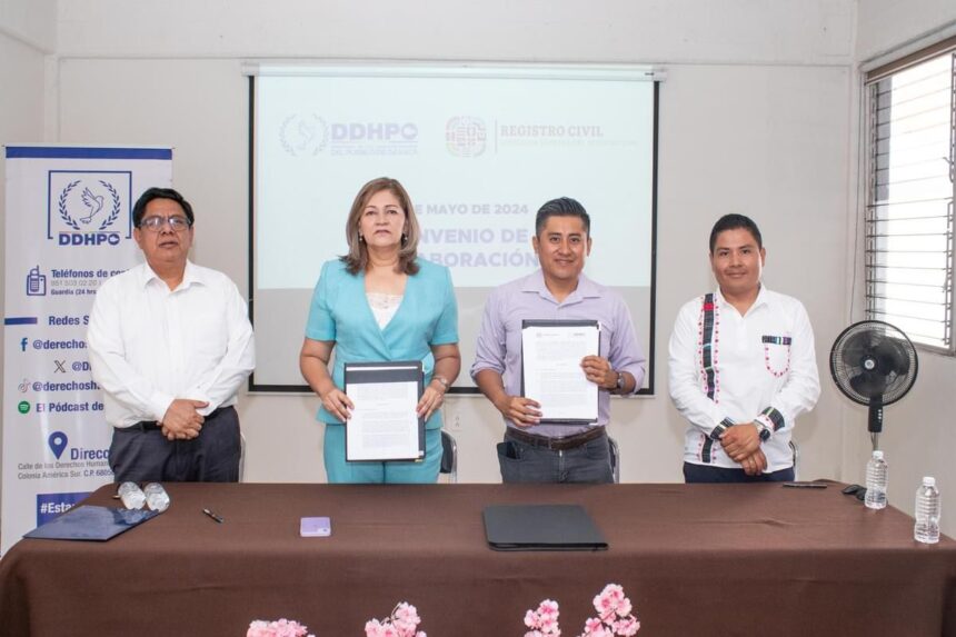 DDHPO y Registro Civil de Oaxaca firman convenio para mejorar trámites y garantizar derechos humanos