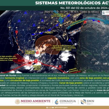 Depresión tropical Once-E dejará lluvias intensas a torrenciales en Oaxaca