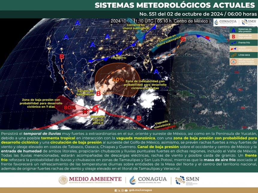 Depresión tropical Once-E dejará lluvias intensas a torrenciales en Oaxaca