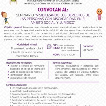 Invita DIF Oaxaca a seminario con perspectiva de discapacidad