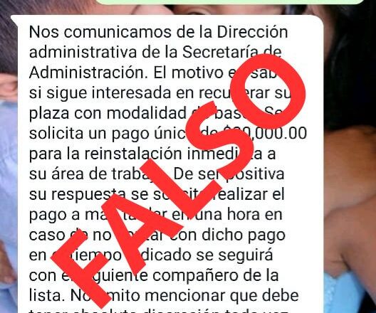 Desmiente Secretaría de Administración cobros relacionados con reinstalación de bases