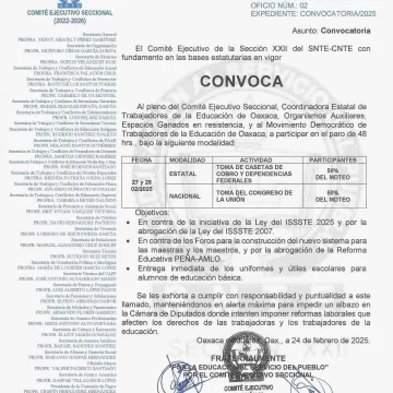 Sección 22 anuncia bloqueos en Oaxaca para este 27 y 28 de febrero.