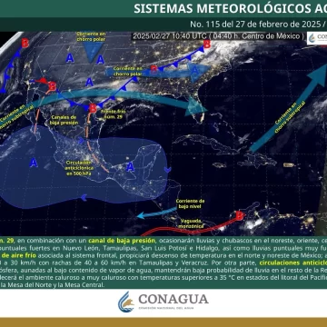Traerá frente frío 29 nublados con lluvias en la mitad norte del estado