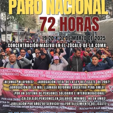 CNTE convoca a paro nacional de 72 horas en defensa de pensiones y derechos laborales