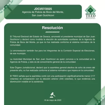 Tribunal Electoral amonesta a edil de San Juan Guichicovi y anula elección en Boca del Monte