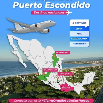 Se refuerza la conectividad de Puerto Escondido con 4 vuelos nacionales y 1 internacional: Sectur Oaxaca