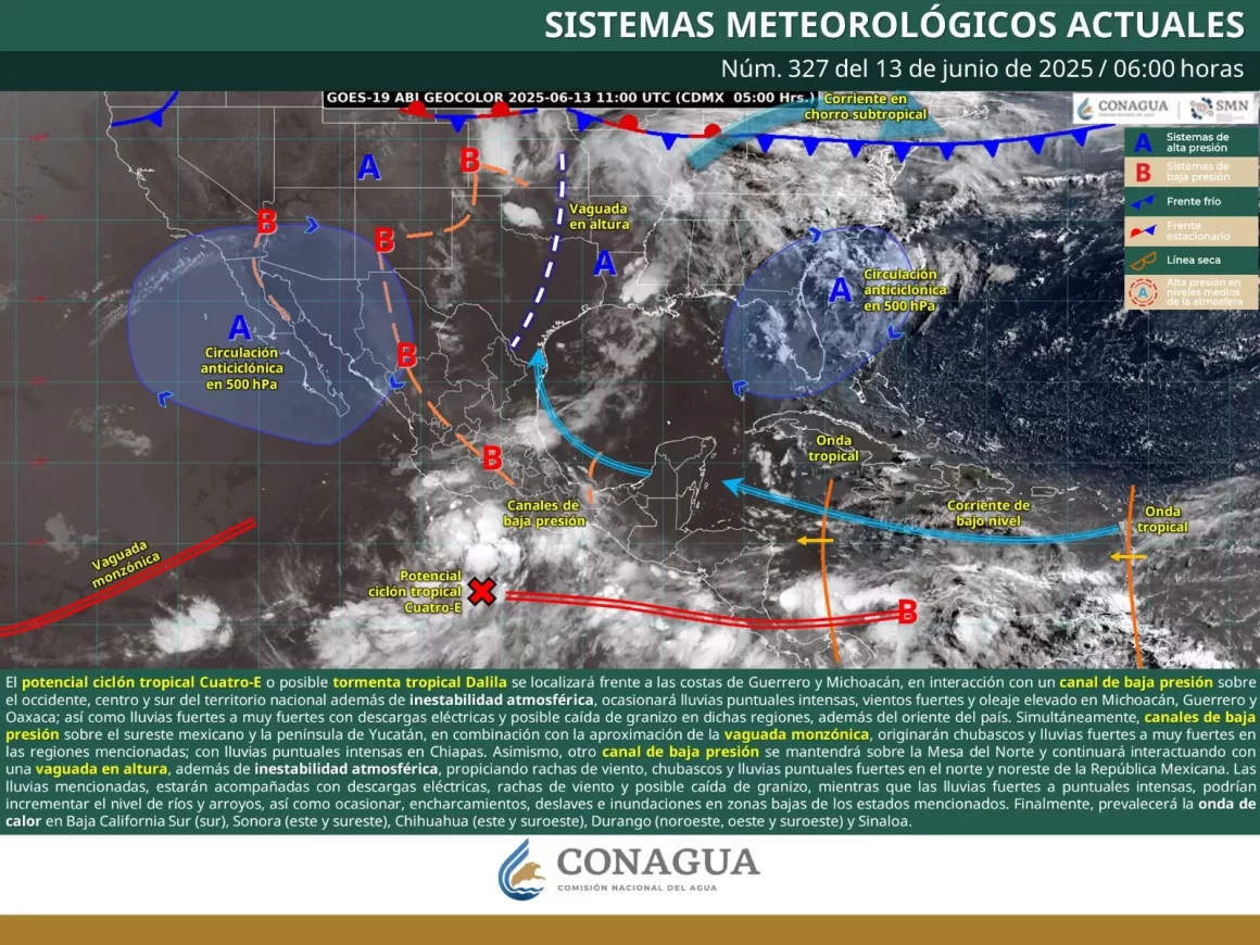 Prevén condiciones atmosféricas inestables en Oaxaca por potencial ciclón tropical Cuatro-E