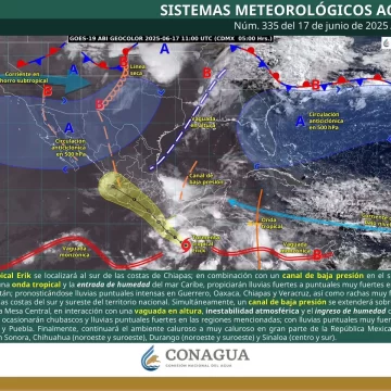 Depresión tropical Cinco-E frente a costas de Oaxaca, se prevé su intensificación a tormenta tropical Erick