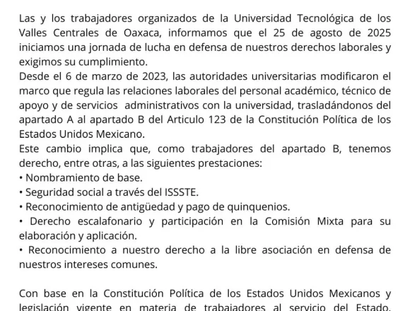 Trabajadores de la UTVCO se organizan para exigir respeto a prestaciones laborales