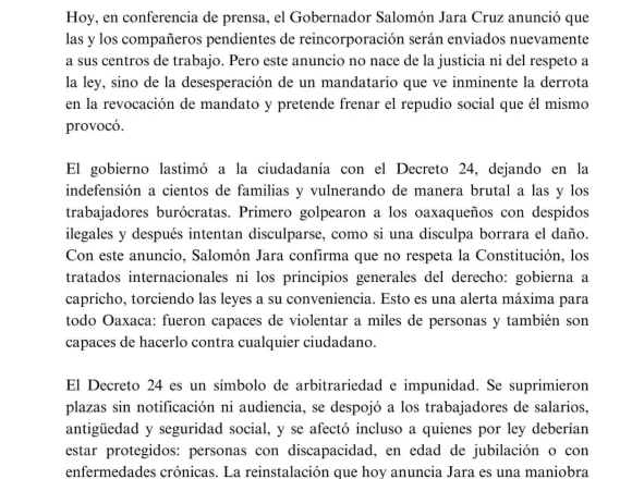 IMG-20250826-WA0033.jpg Trabajadores afectados por el Decreto 24 acusan maniobra política en anuncio de reinstalación