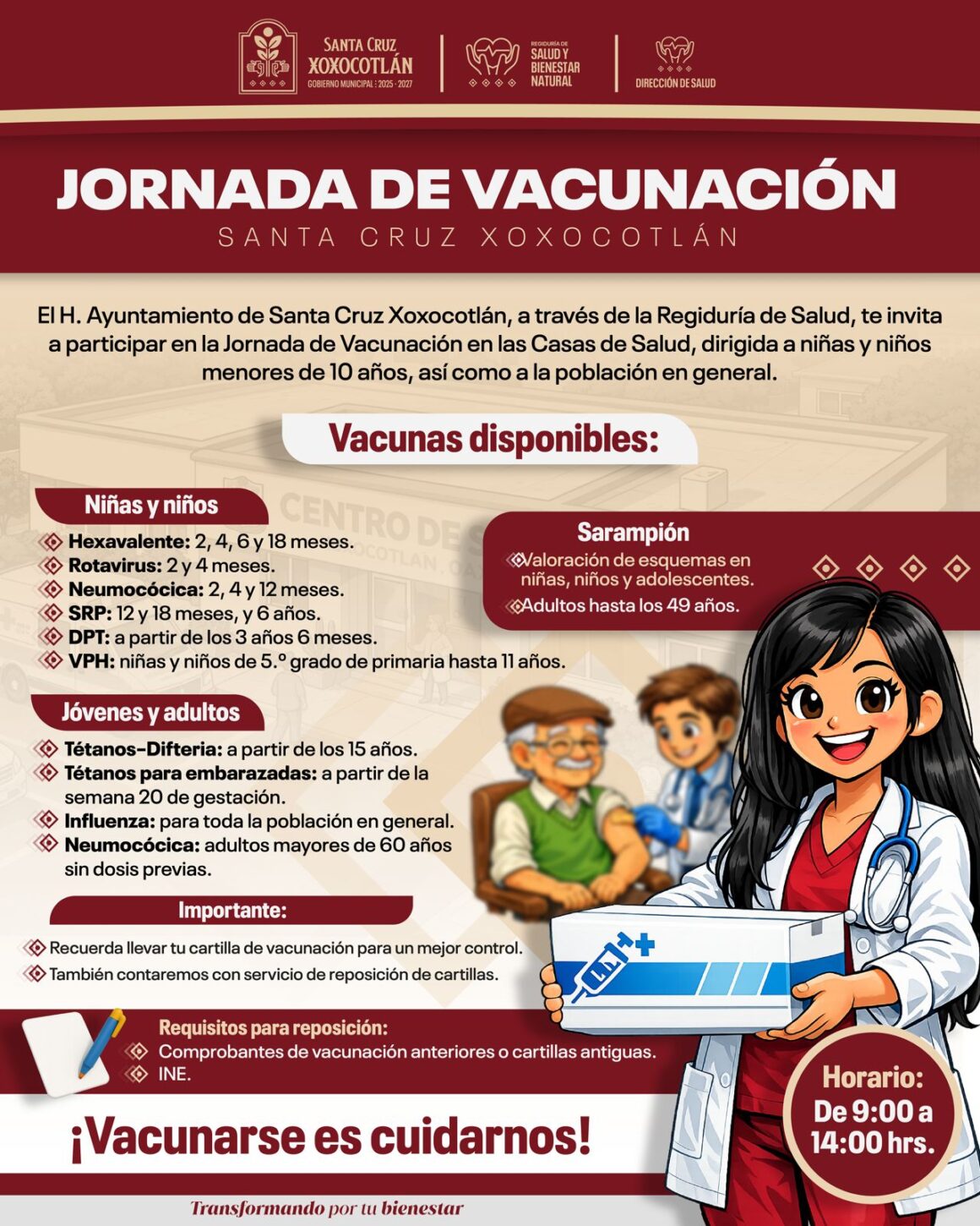 Xoxocotlán realiza intensa jornada de vacunación en colonias y agencias; incluye sarampión