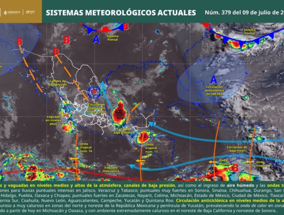 Interacción de ondas tropicales favorecerá lluvias fuertes en el estado