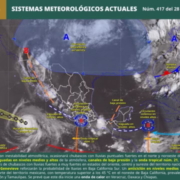 Onda tropical número 21 mantendrá el potencial de lluvias en gran parte de Oaxaca