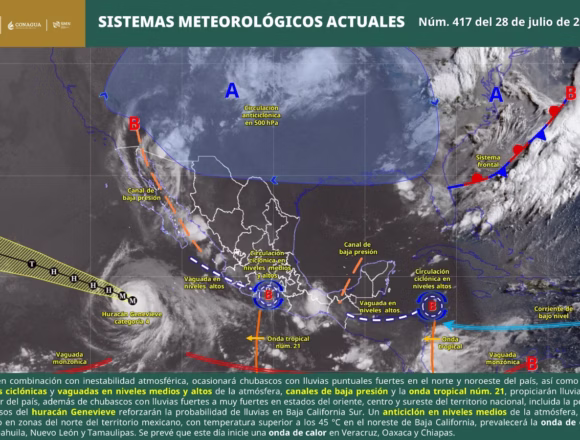 Onda tropical número 21 mantendrá el potencial de lluvias en gran parte de Oaxaca