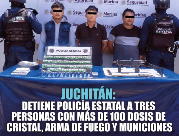 Detiene SSPC a tres personas y asegura presuntas drogas y un arma de fuego en Juchitán