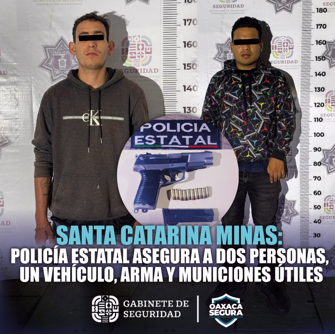 IMG-20260812-WA0010 Policía Estatal detiene a dos personas y asegura arma de fuego en Santa Catarina Minas