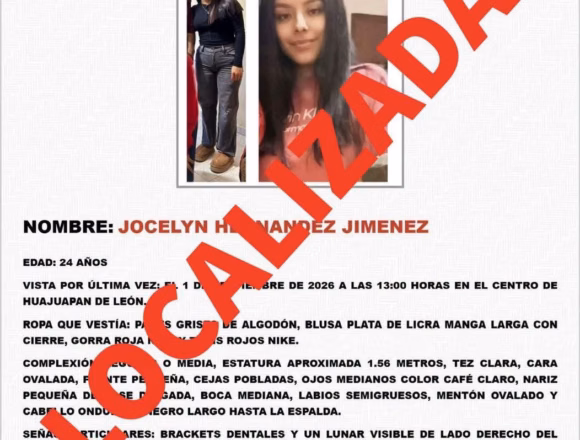 Fiscalía de Oaxaca localiza a mujer reportada como No Localizada en Huajuapan de León; coordinación con autoridades de Puebla permitió su resguardo
