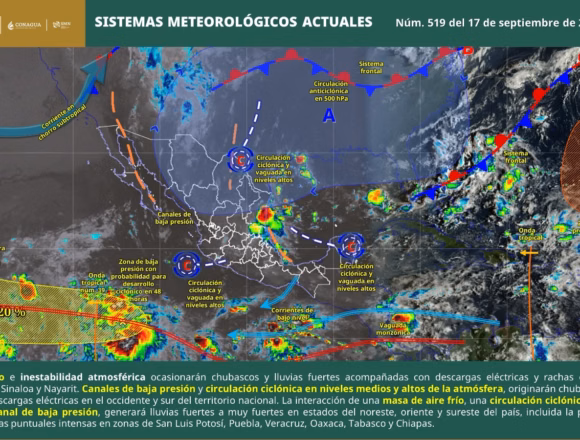 Se esperan lluvias y tormentas fuertes durante la tarde y noche en Oaxaca